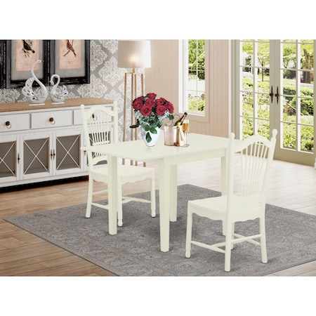 East West Furniture 3 Piece Norden Kitchen Table Set - Linen White NDDO3-LWH-W